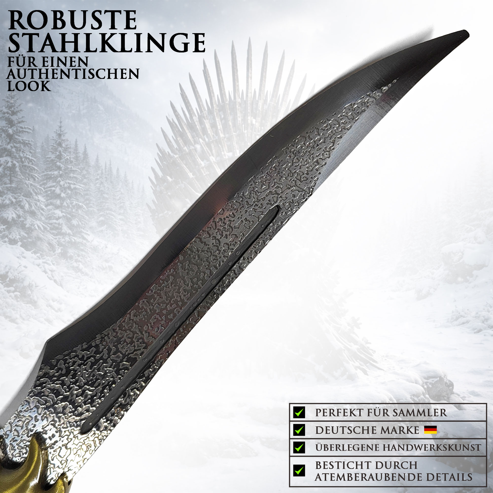 Game of Thrones Arya Stark Dolch Replik 48,5 cm – Legendärer Valyrian Steel Dagger mit Wandhalter – GoT Sammlerstück Fantasy Dolch mit Stahlklinge