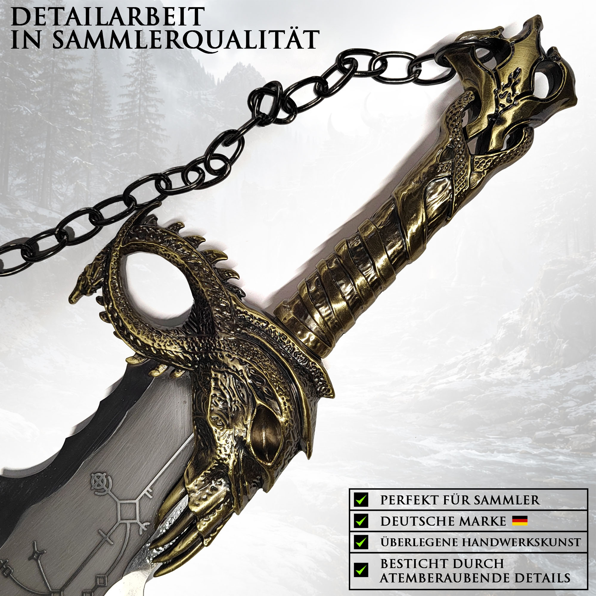 God of War Chaosklingen 2er Set 54cm | Massive Vollmetall Replik (2,6kg) mit Wandhalterung | Kratos Blades of Chaos aus Stahl | Gaming Deko Waffen