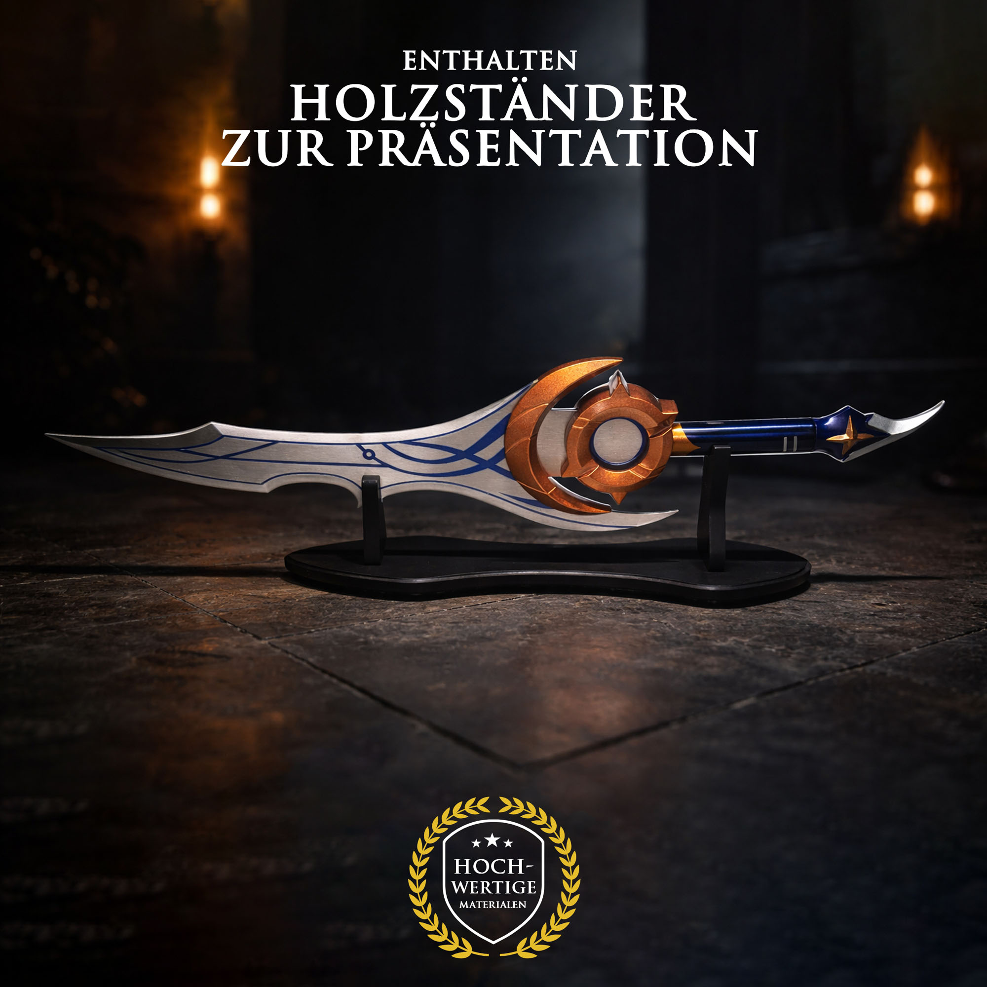 Solo Leveling Night Blade Moon Shadow Schwert Silber 71,5 cm – Anime Replik mit Ständer – Edelstahl Klinge Cosplay Deko Sammlerstück