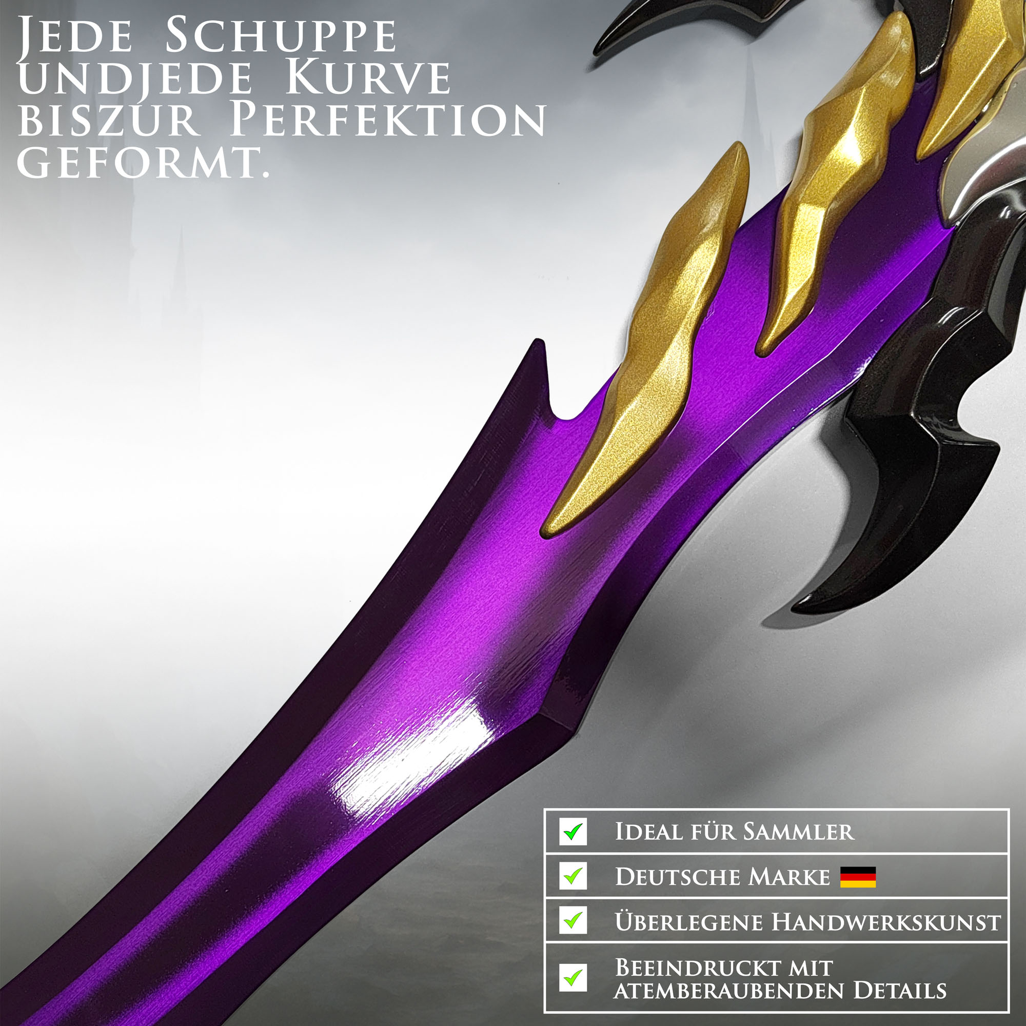 Solo Leveling Schwert Antares' Fang von Sung Jinwoo | Massive 75cm Dolch Replik aus Stahl mit Holzständer | Anime Deko Waffe des Schattenmonarchen | Manhwa Sammlerstück