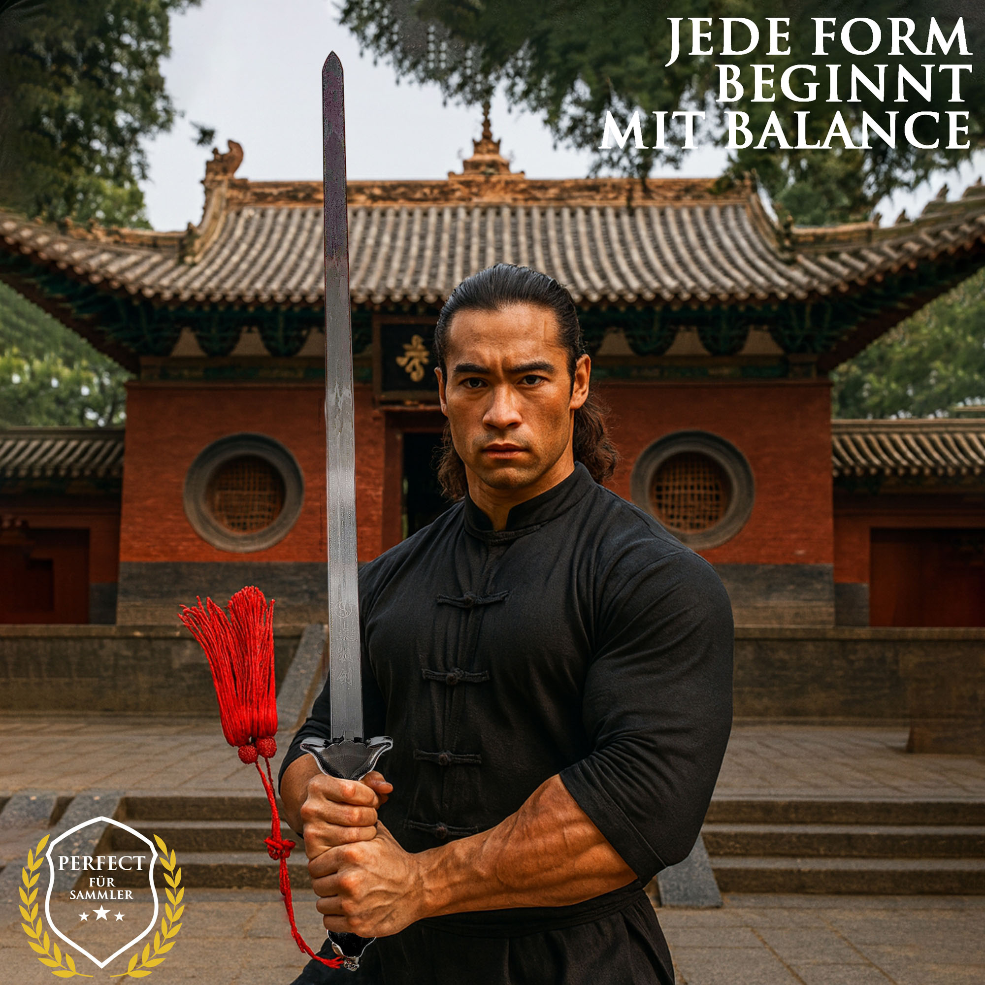 Tai Chi Schwert Jian mit fester Klinge 71cm | Leichtes Übungsschwert aus Stahl mit Holzscheide & Tasche | Chinesisches Schwert für Training, Formen & Meditation