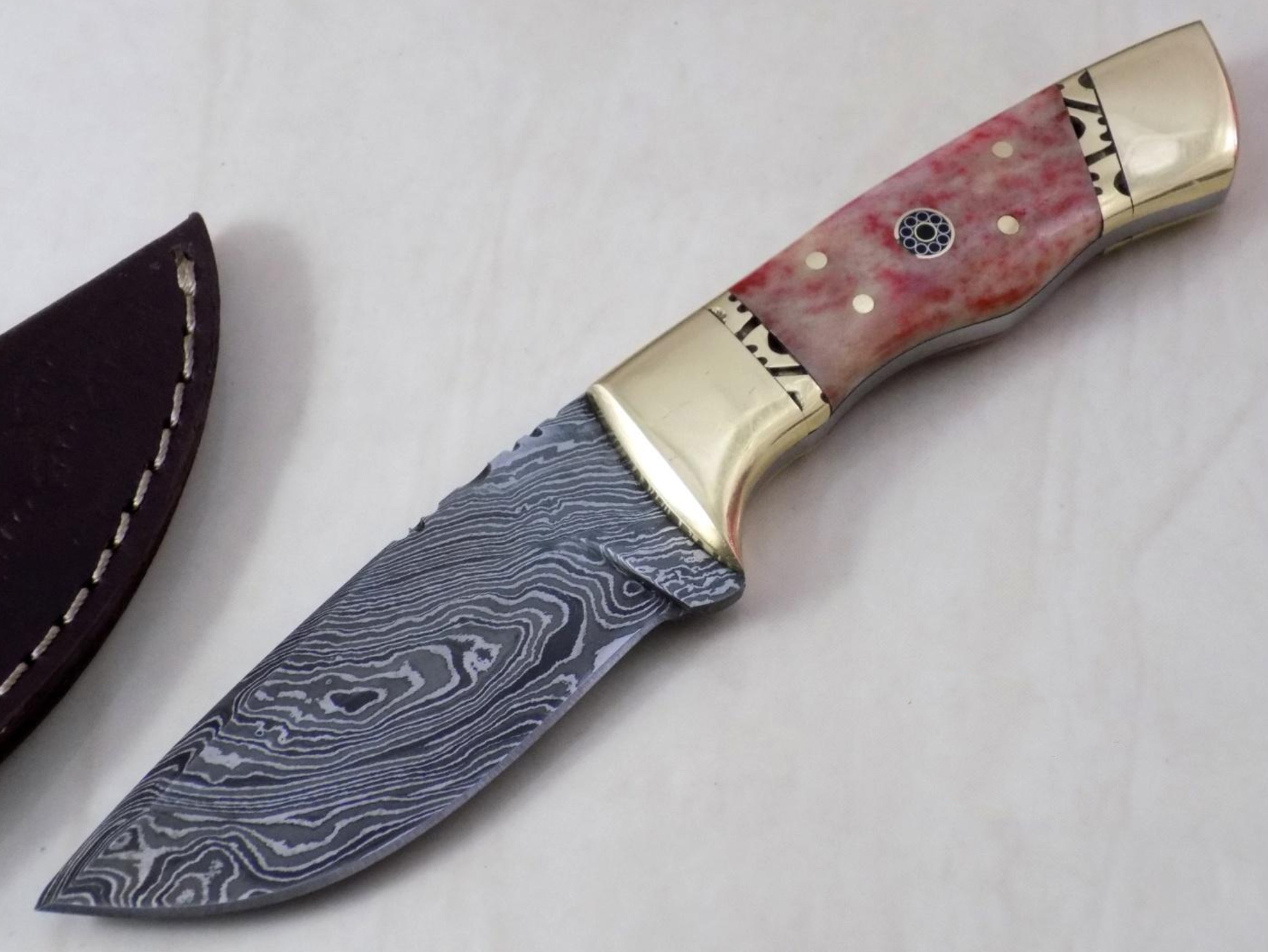 Damast Jagdmesser, inklusive Lederscheide