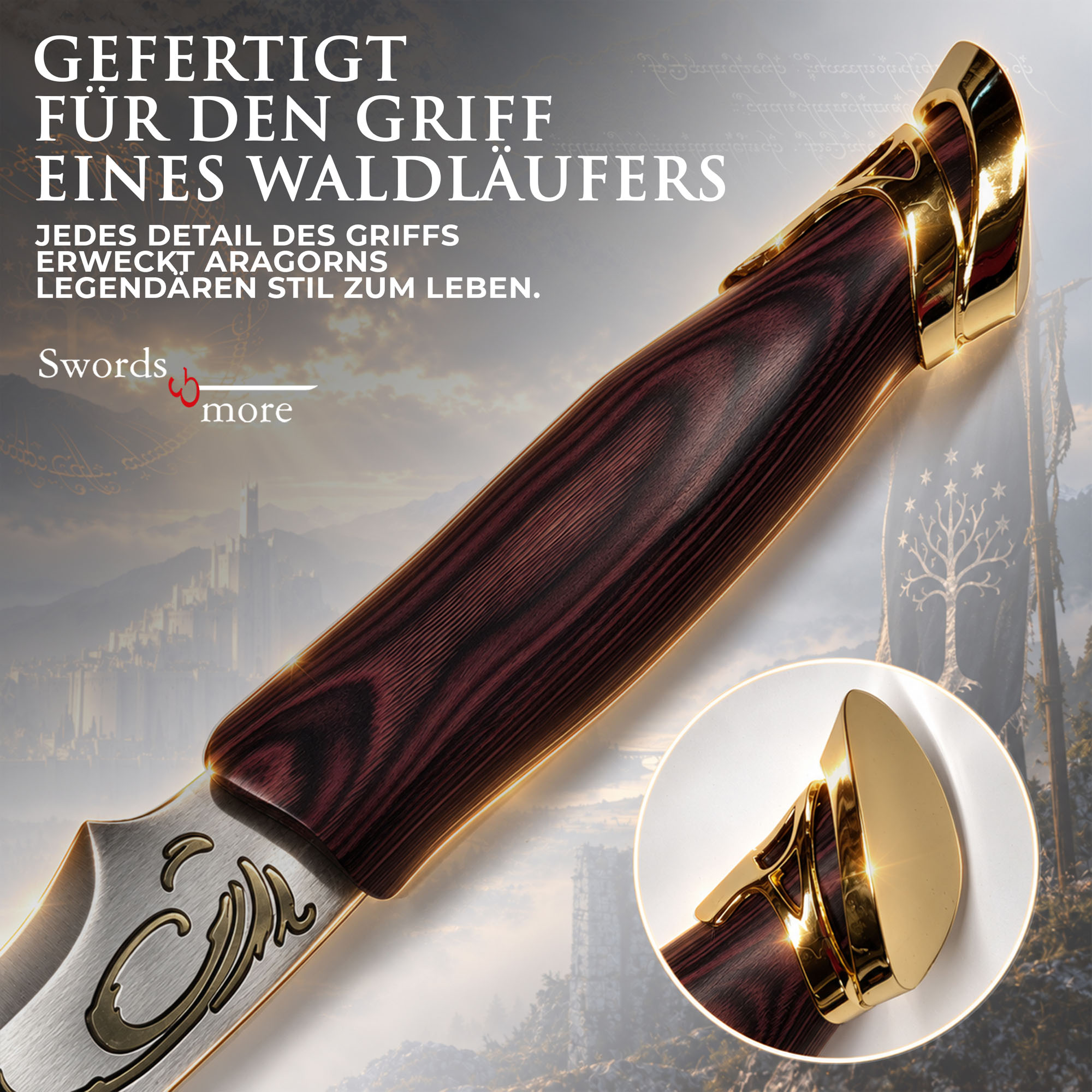 Herr der Ringe Aragorns Elben Dolch Replik Stahl Inkl Wandhalterung 53,5 cm