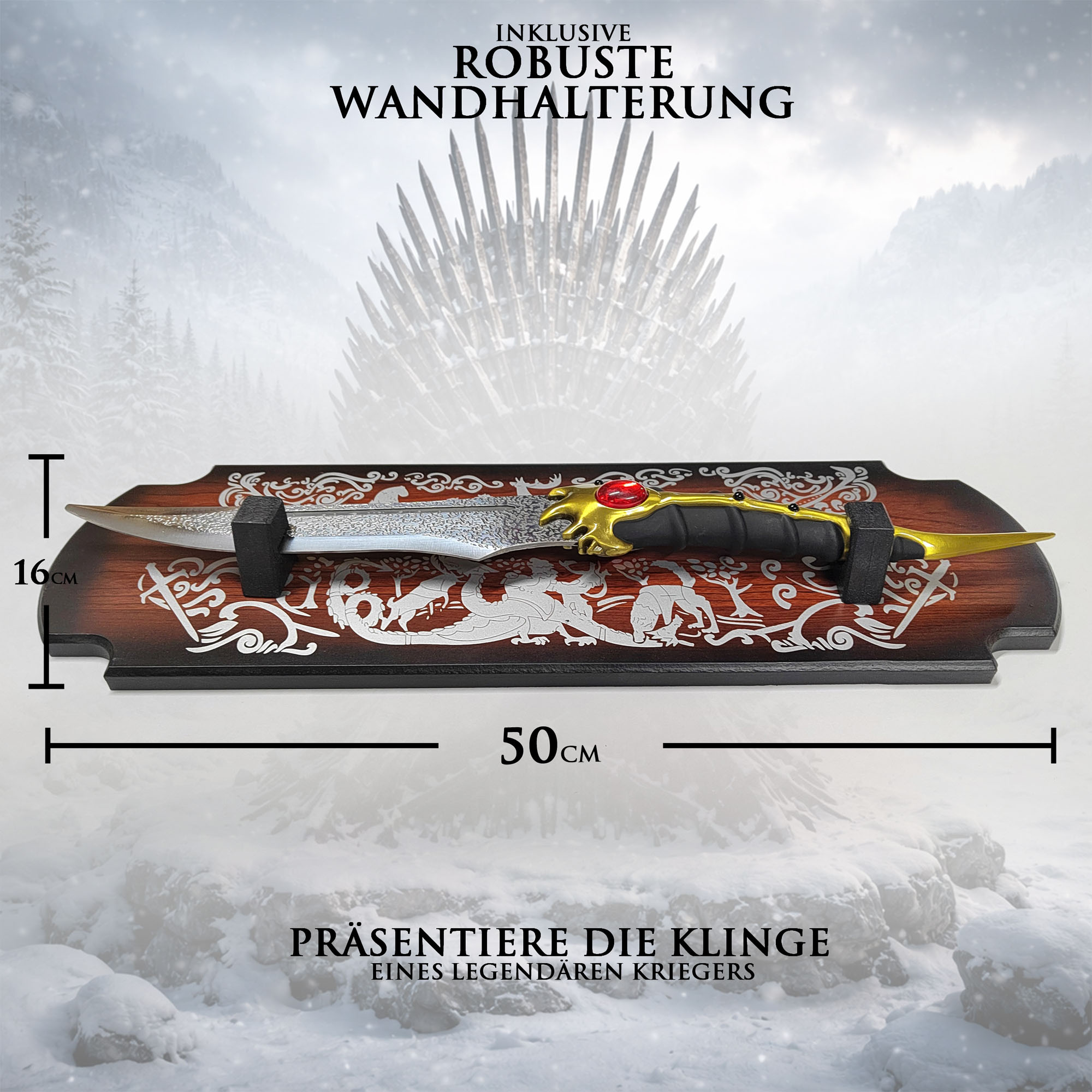 Game of Thrones Arya Stark Dolch Replik 48,5 cm – Legendärer Valyrian Steel Dagger mit Wandhalter – GoT Sammlerstück Fantasy Dolch mit Stahlklinge