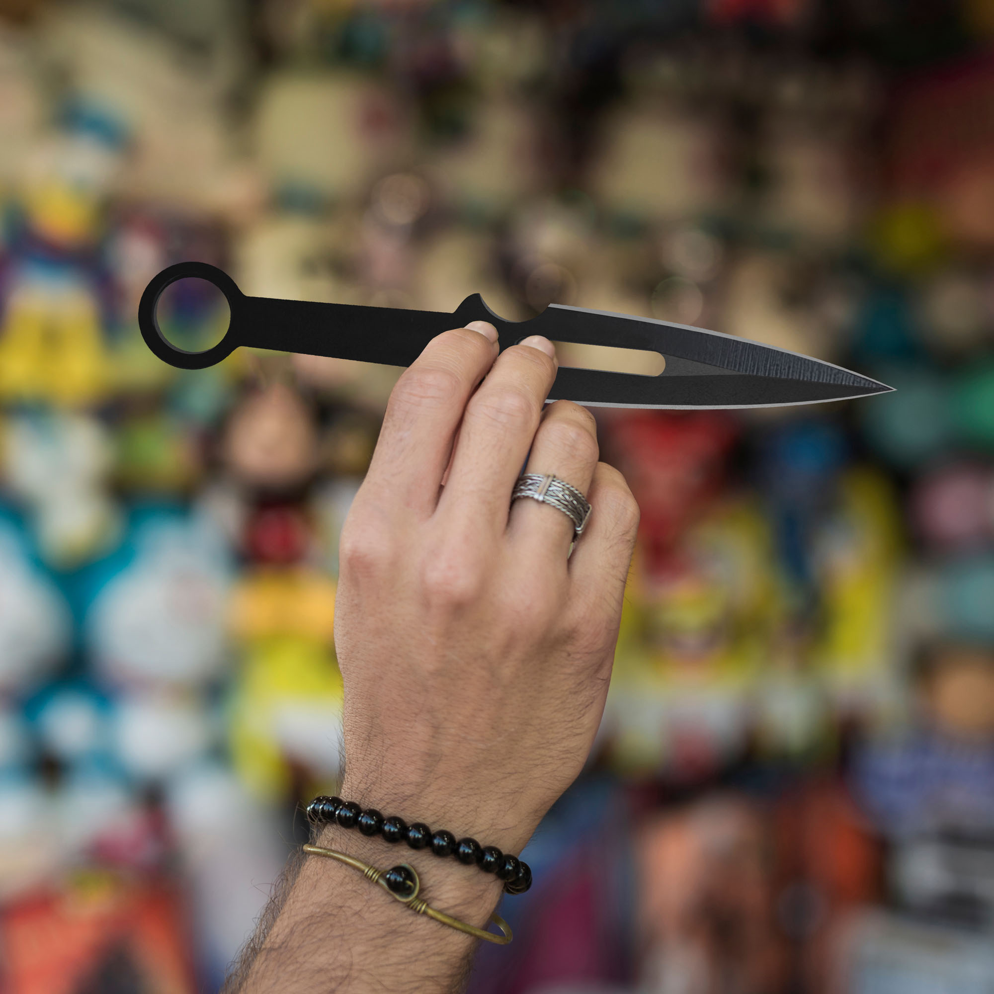 12 Schwarze Wurfmesser mit Scheide, Edelstahl-Kunai