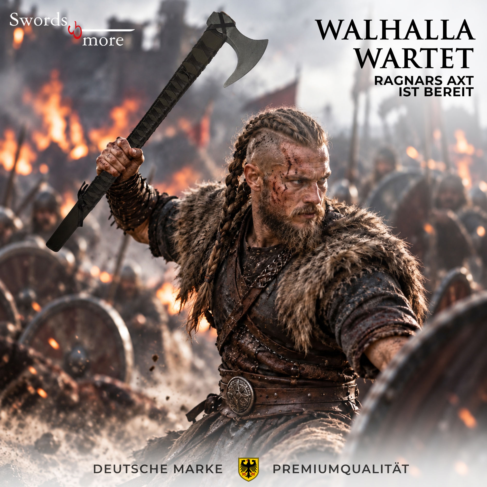 Vikings Ragnar Axt Aus Echtem Stahl Mit Wandtafel Sammlerstück Deko 64,9 cm