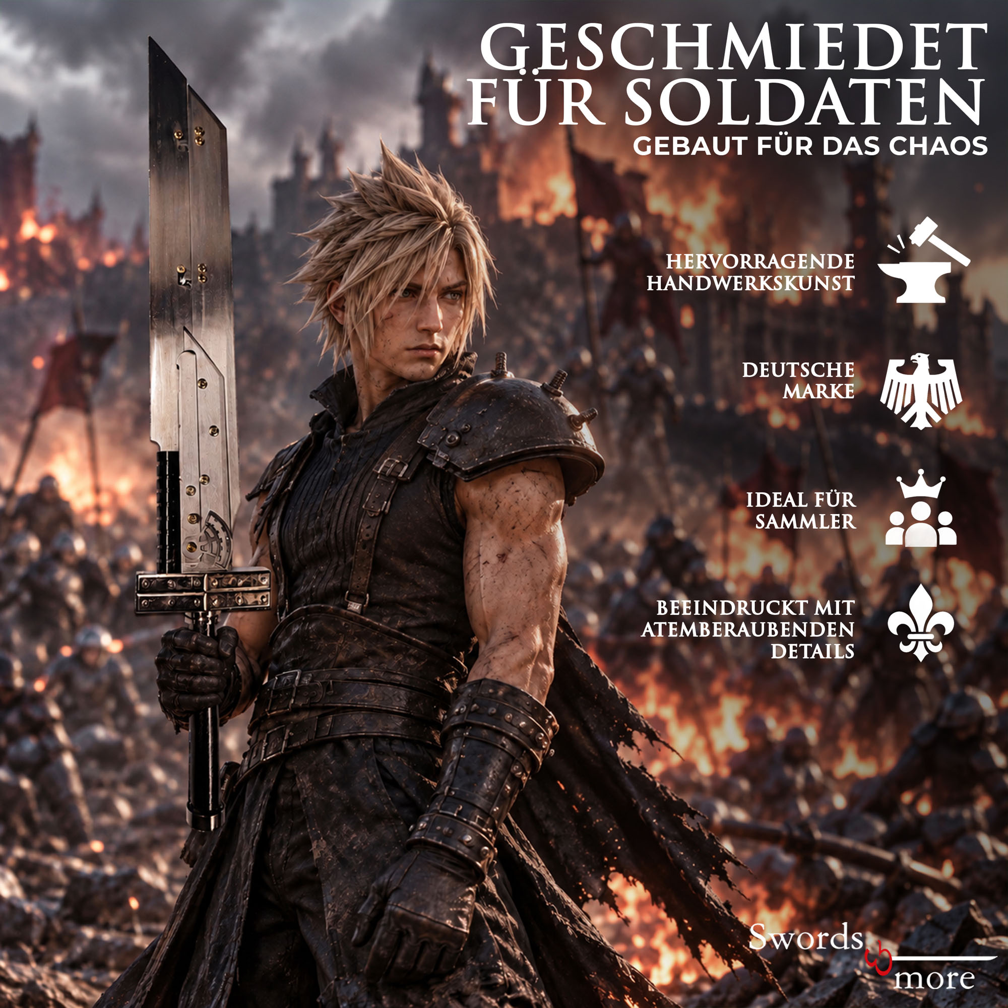 Final Fantasy Buster Schwert 6 In 1 Stahl Replika Cosplay Deko Waffe 110 cm