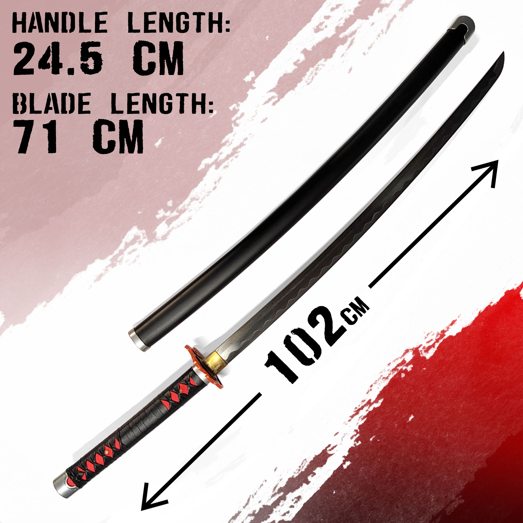 Demon Slayer Tanjiro Kamado Schwert v2 – Fire Breath | Handgeschmiedete Kohlenstoffstahlklinge 71 cm | Set mit Scheide, Ständer & Pflegeset | Sammlerschwert für Anime Fans