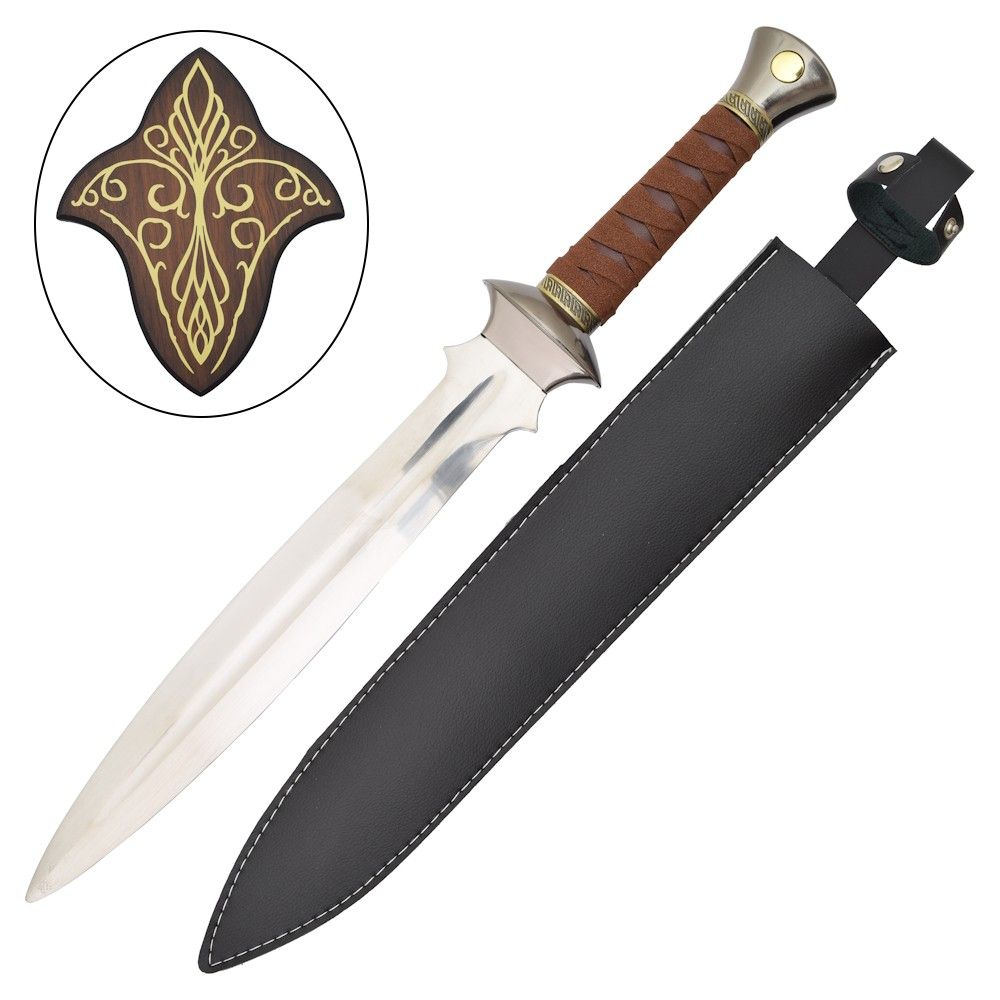 Herr der Ringe Samweis Gamdschie Dolch 60cm | Hobbit Kurzschwert Stahl-Replika mit Echtholz-Griff | Inkl. Kunstleder-Scheide & Holz-Wandhalterung | Fantasy Cosplay Waffe & Mittelerde Sammlerstück