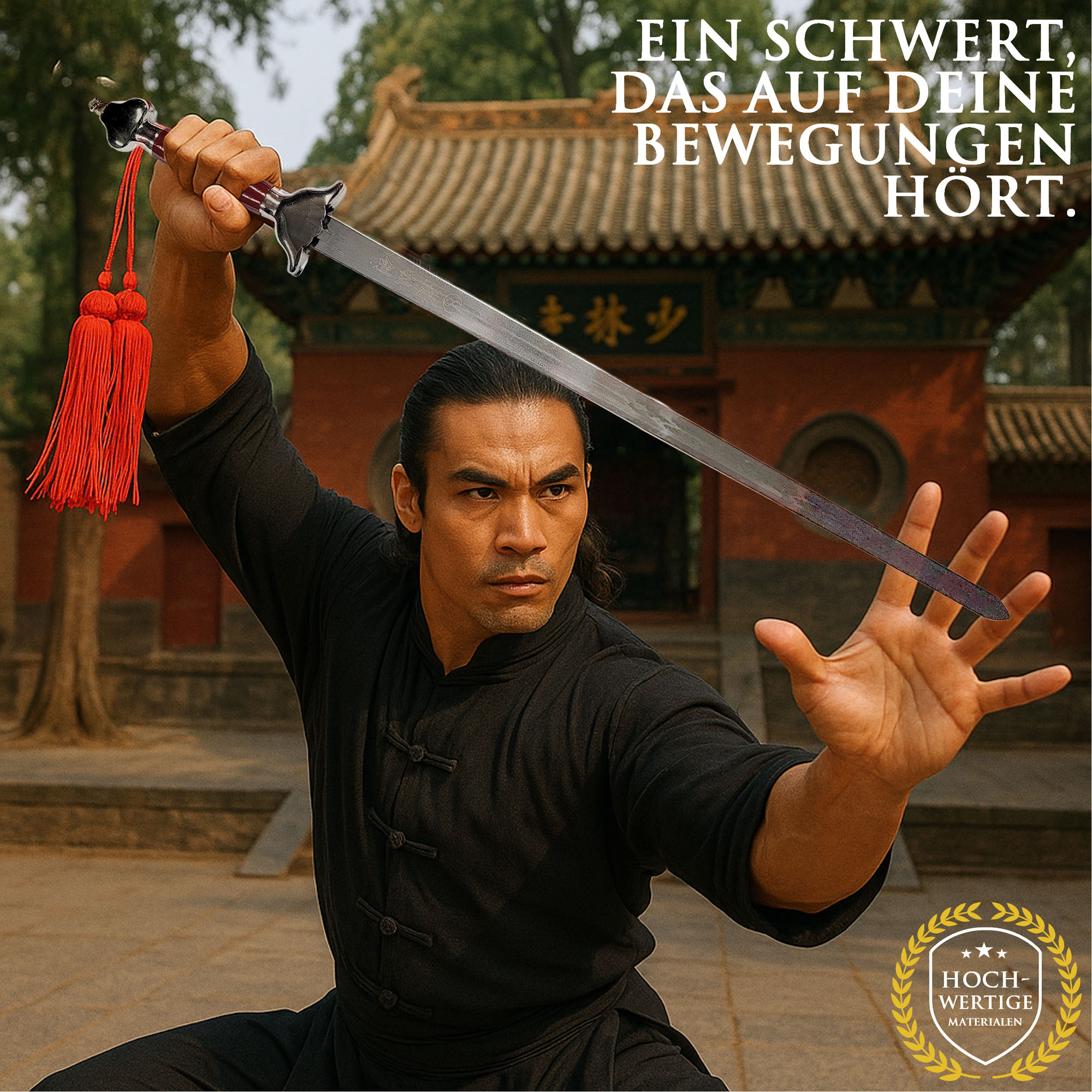 Tai Chi Schwert Jian mit fester Klinge 71cm | Leichtes Übungsschwert aus Stahl mit Holzscheide & Tasche | Chinesisches Schwert für Training, Formen & Meditation