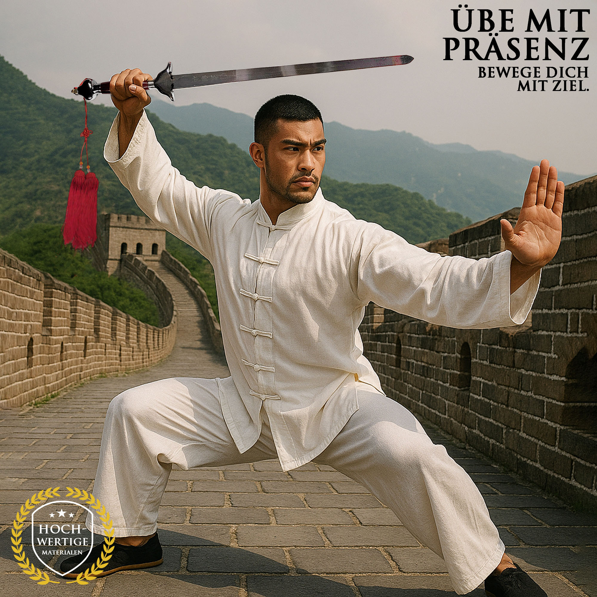 Tai Chi Schwert Jian kurz 56cm Klinge | Leichtes Übungsschwert für Kinder & Einsteiger | Festes Chinesisches Schwert mit Holzscheide & Tasche | Kung Fu & Qigong