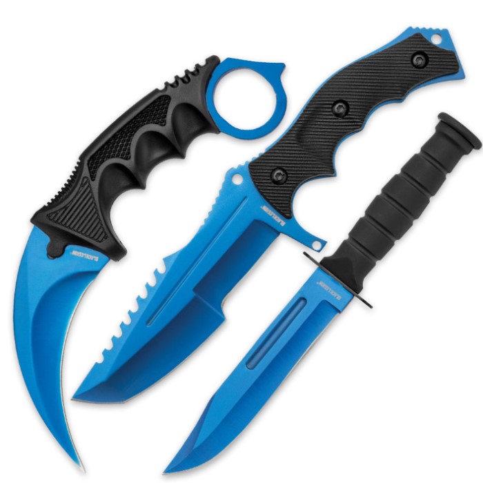 3-tlg. Messerset Atomic Blue Karambit - Jagdmesser – Militärmesser