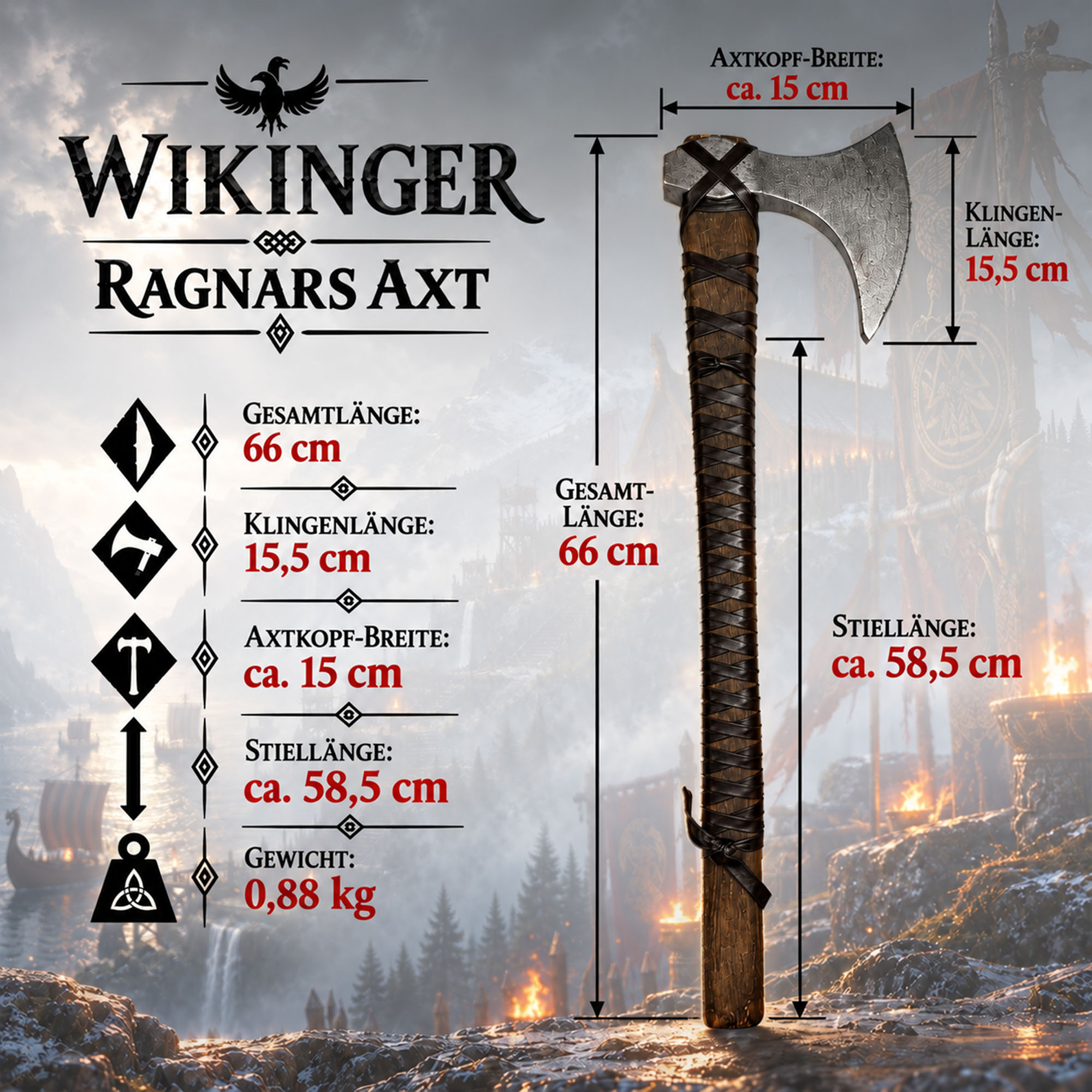Vikings Ragnar Axt Aus Echtem Stahl Mit Wandtafel Sammlerstück Deko 64,9 cm