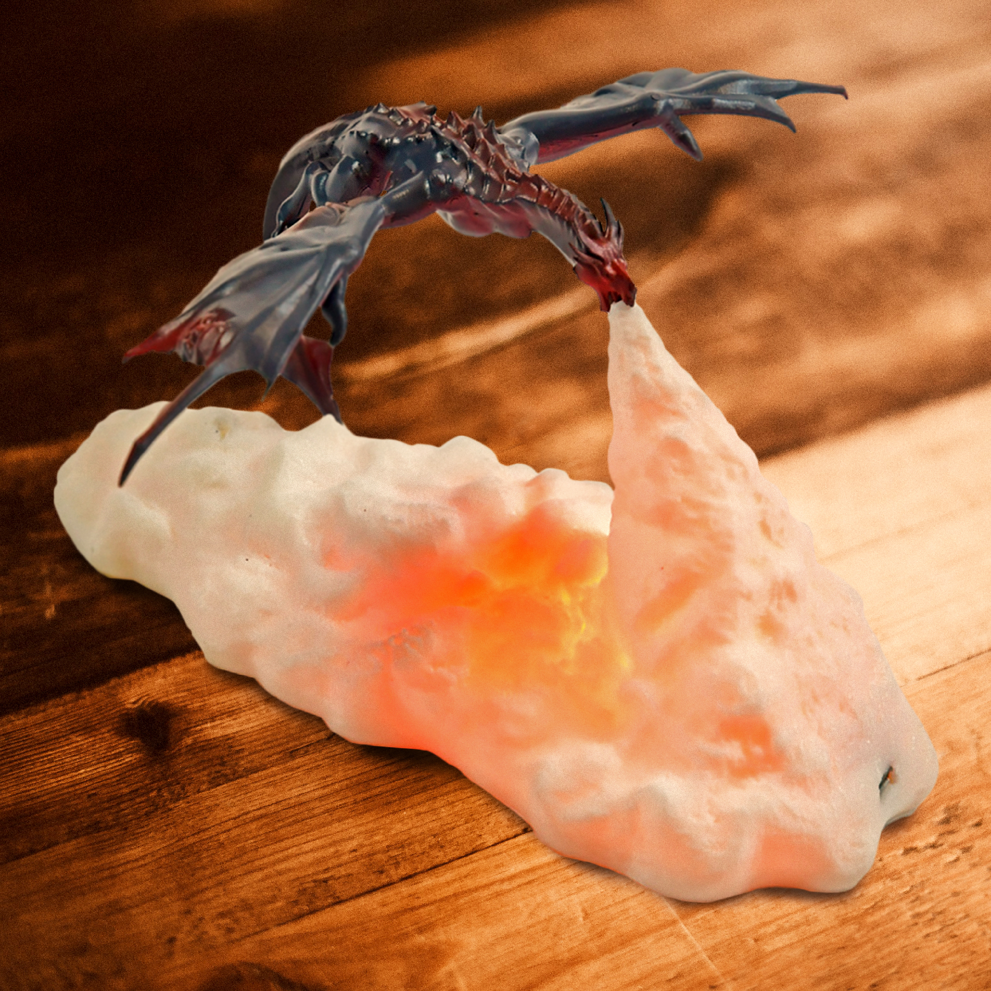 Drachenlampe aus 3D-Drucktechnik, feuerspeiender Drache