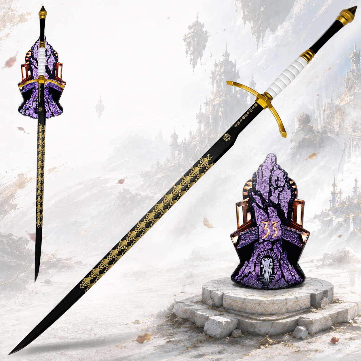 Clair Obscur Expedition 33 Gustaves Noahram Schwert 119,5cm | Edelstahl Zweihandschwert Replik inkl. Wandhalterung | RPG Gaming Cosplay Waffe & Deko-Schwert Sammlerstück