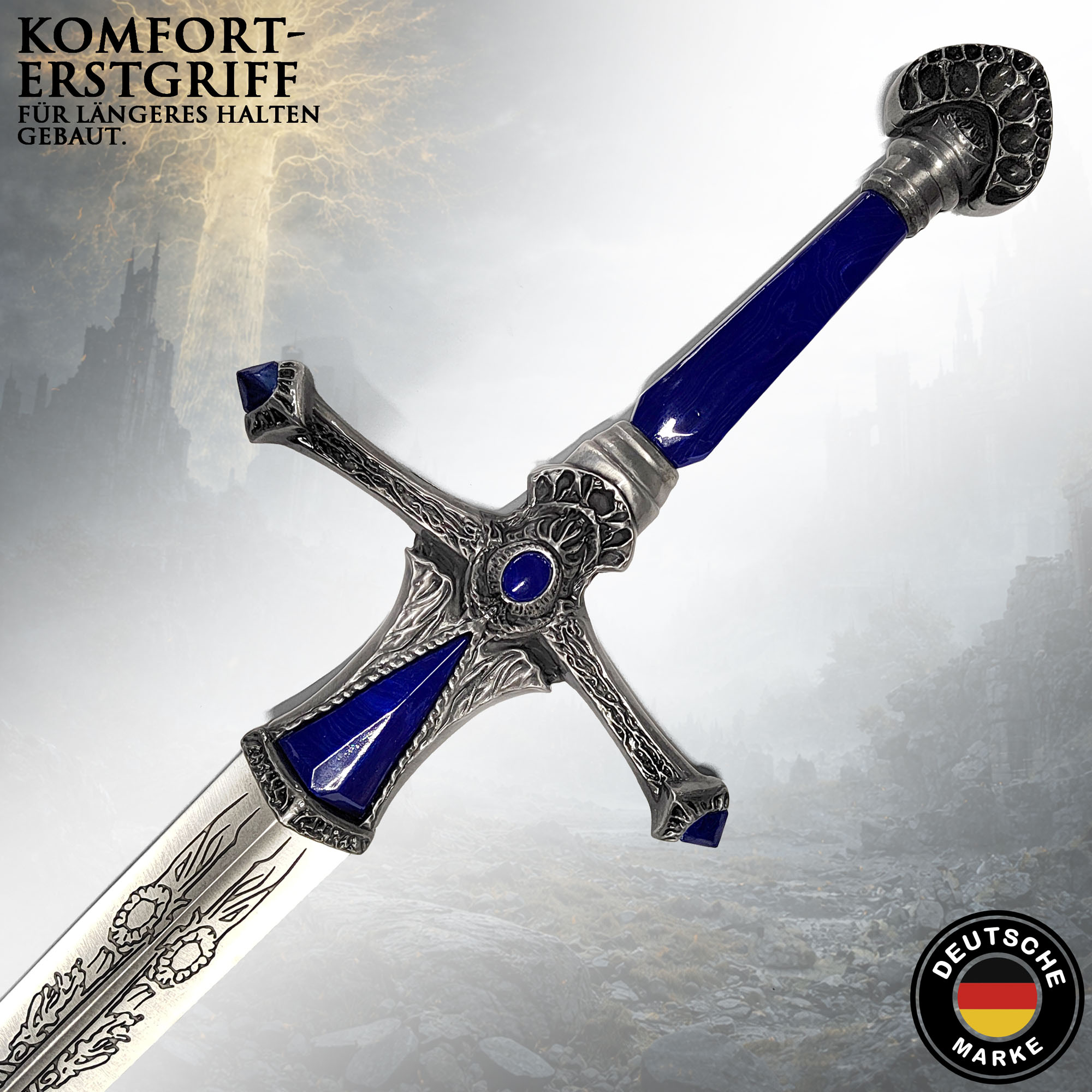 Elden Ring Rellana Zwillingsschwert 107,5cm mit Wandhalter | Shadow of the Erdtree Replik Stahl & Alu-Griff | Zwillingsmond-Ritterin Waffe & Gaming Deko