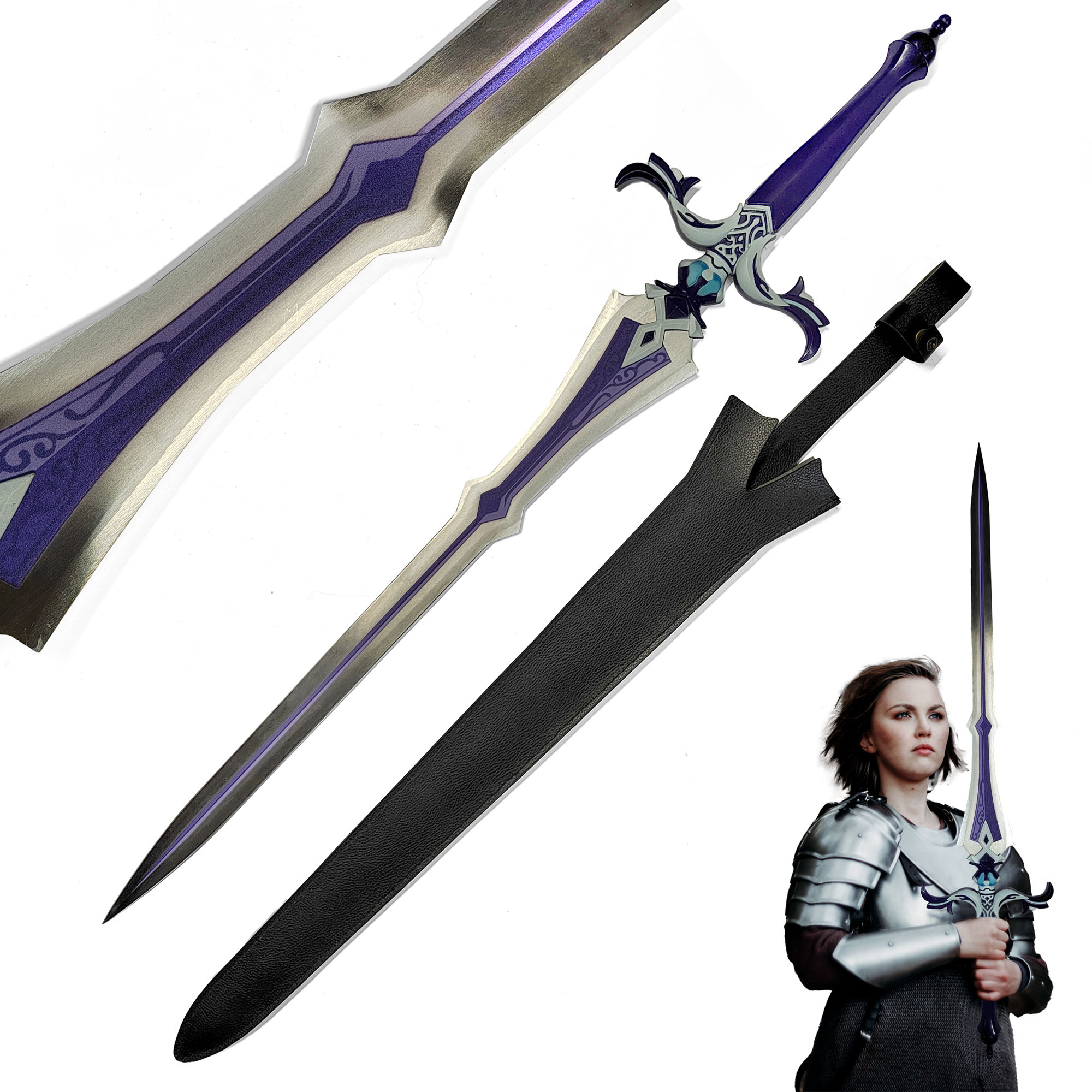 Genshin Impact - Sacrificial Schwert mit Scheide, Genshin Impact Cosplay, Katana Schwert echt Samurai Schwert aus Stahl, Dekoration für einen Sammler oder als Geschenk