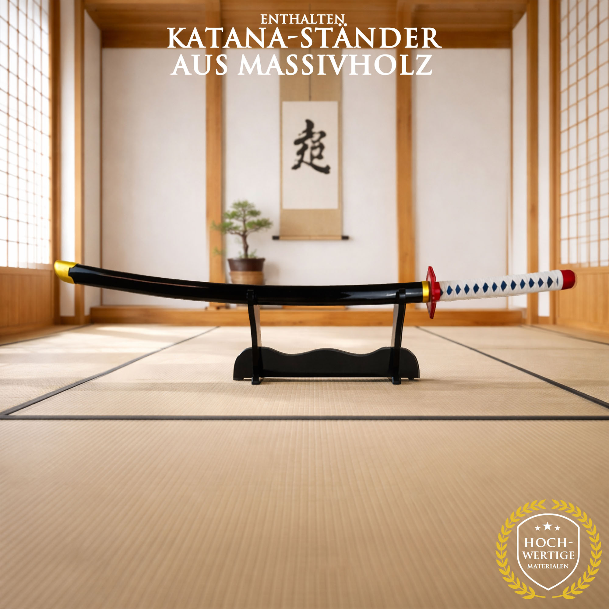 Demon Slayer Giyuu Tomioka Nichirin Katana 104 cm mit LED Klinge – Anime Schwert Replik mit Scheide & Ständer – 1045 Carbonstahl Cosplay Sammlerstück