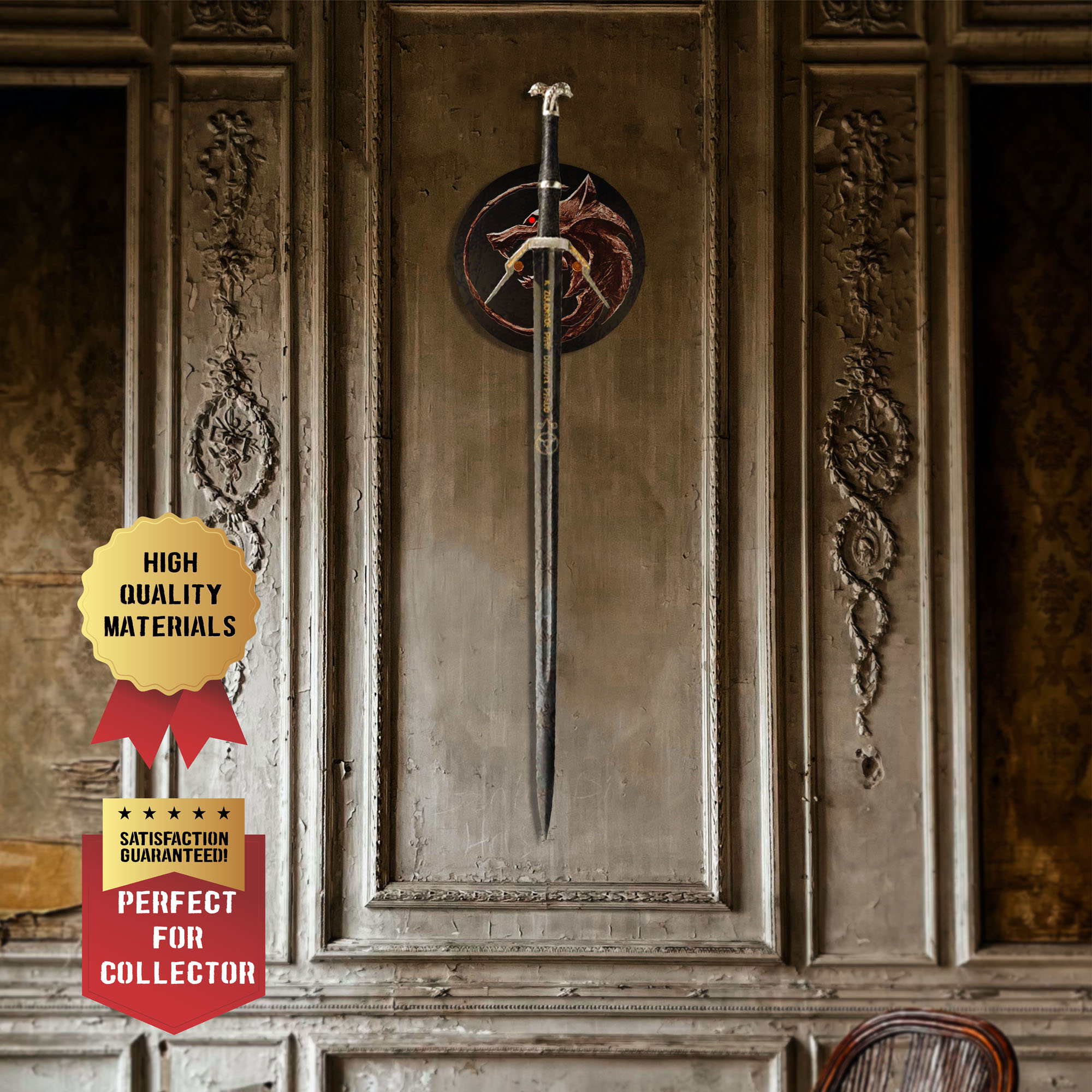 Witcher - Silber Schwert mit Scheide - Typ I + Wanddisplay