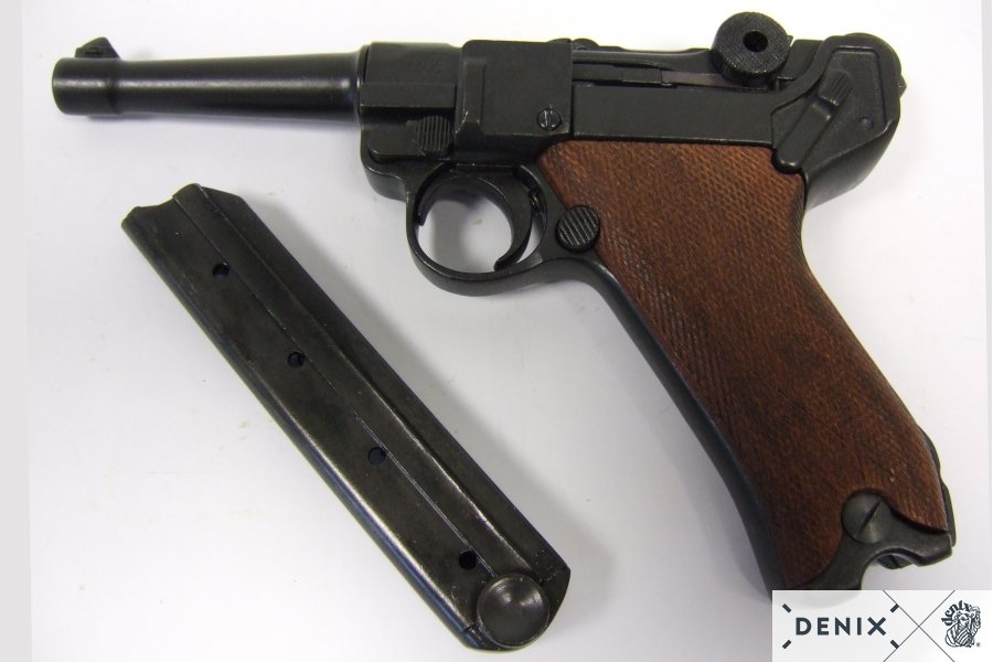Luger-Pistole PO8 Parabellum 1898, normaler Lauf, Holzgriff