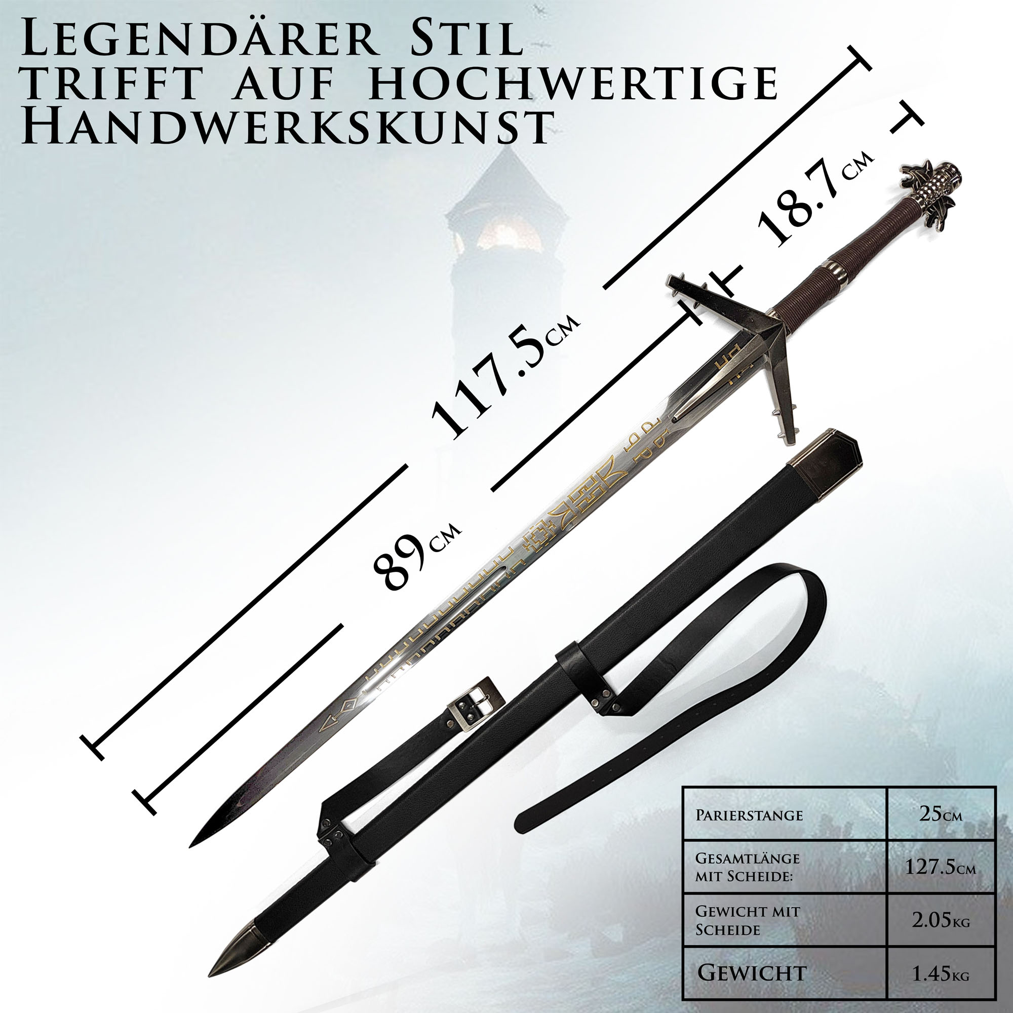 Witcher Silberschwert mit Scheide