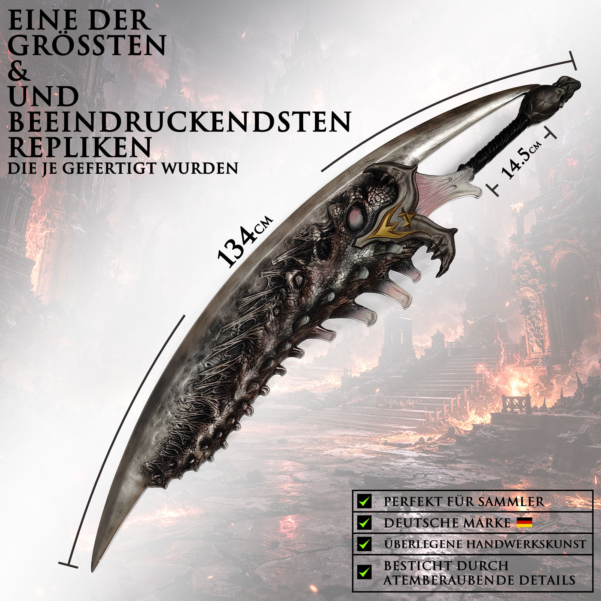 Devil May Cry 5 Sparda Schwert Replik 134 cm – Devil Arm Sparda 1:1 Deko Riesenschwert aus Harz und Fiberglas – DMC 5 Sammlerstück Cosplay Waffe Legendärer Dunkler Ritter
