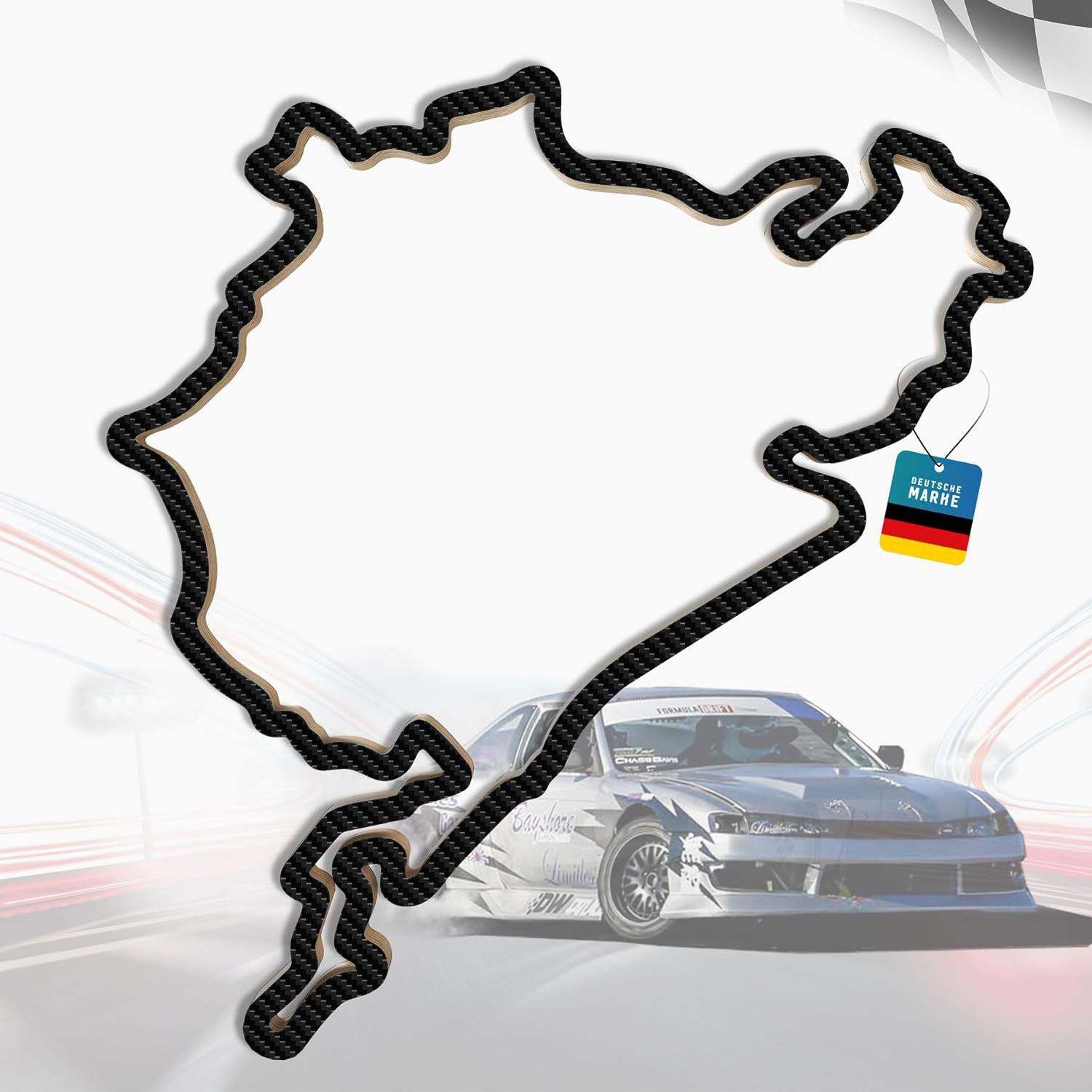 Rennstrecke Nürburgring Gesamtstrecke mit Carbonfolie, Wandverzierung, 92 cm, Holzskulptur, Geschenk, Wanddekoration für Fans von Autorennen, Formel 1 Geschenk, schwarz
