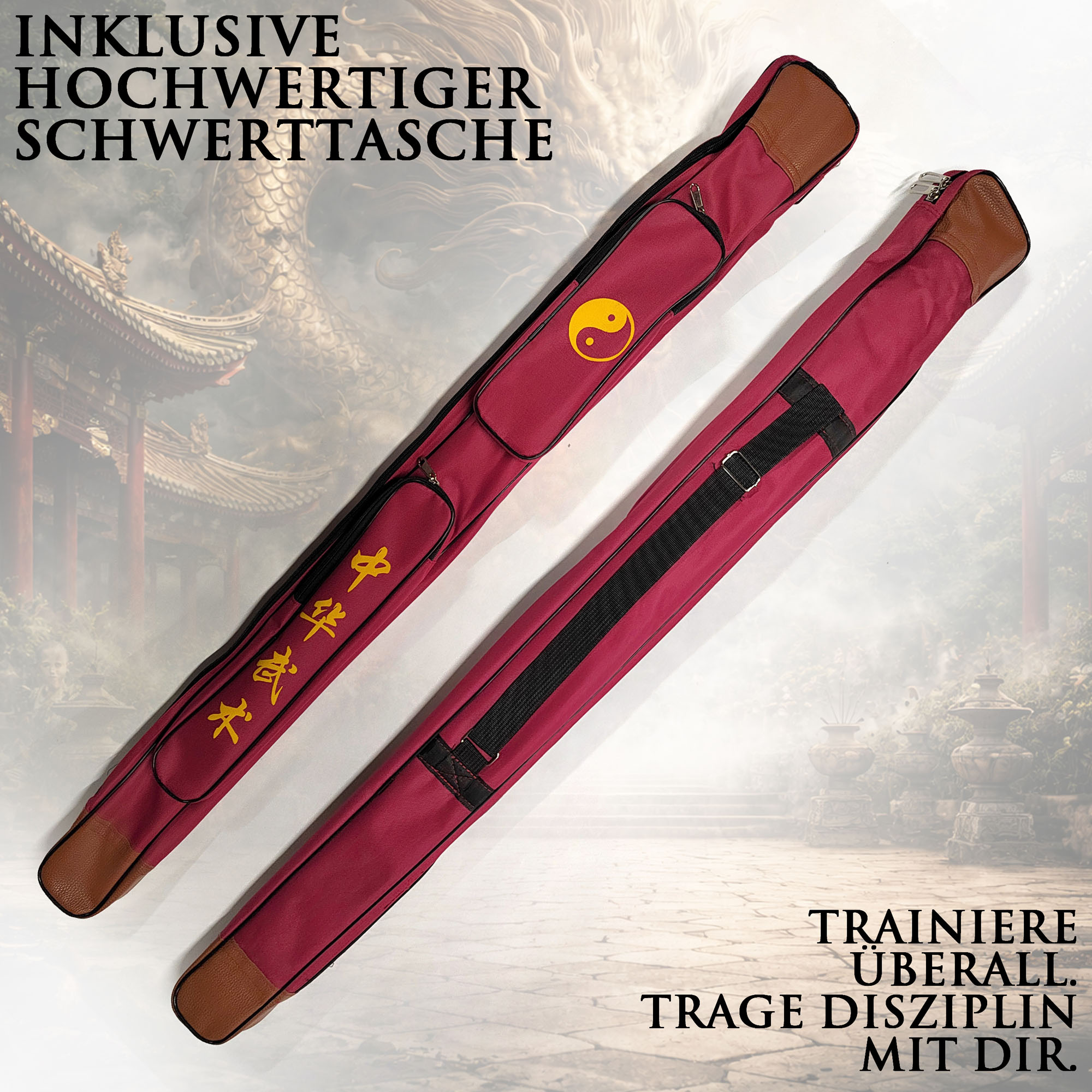 Tai Chi Schwert Jian mit fester Klinge 71cm | Leichtes Übungsschwert aus Stahl mit Holzscheide & Tasche | Chinesisches Schwert für Training, Formen & Meditation