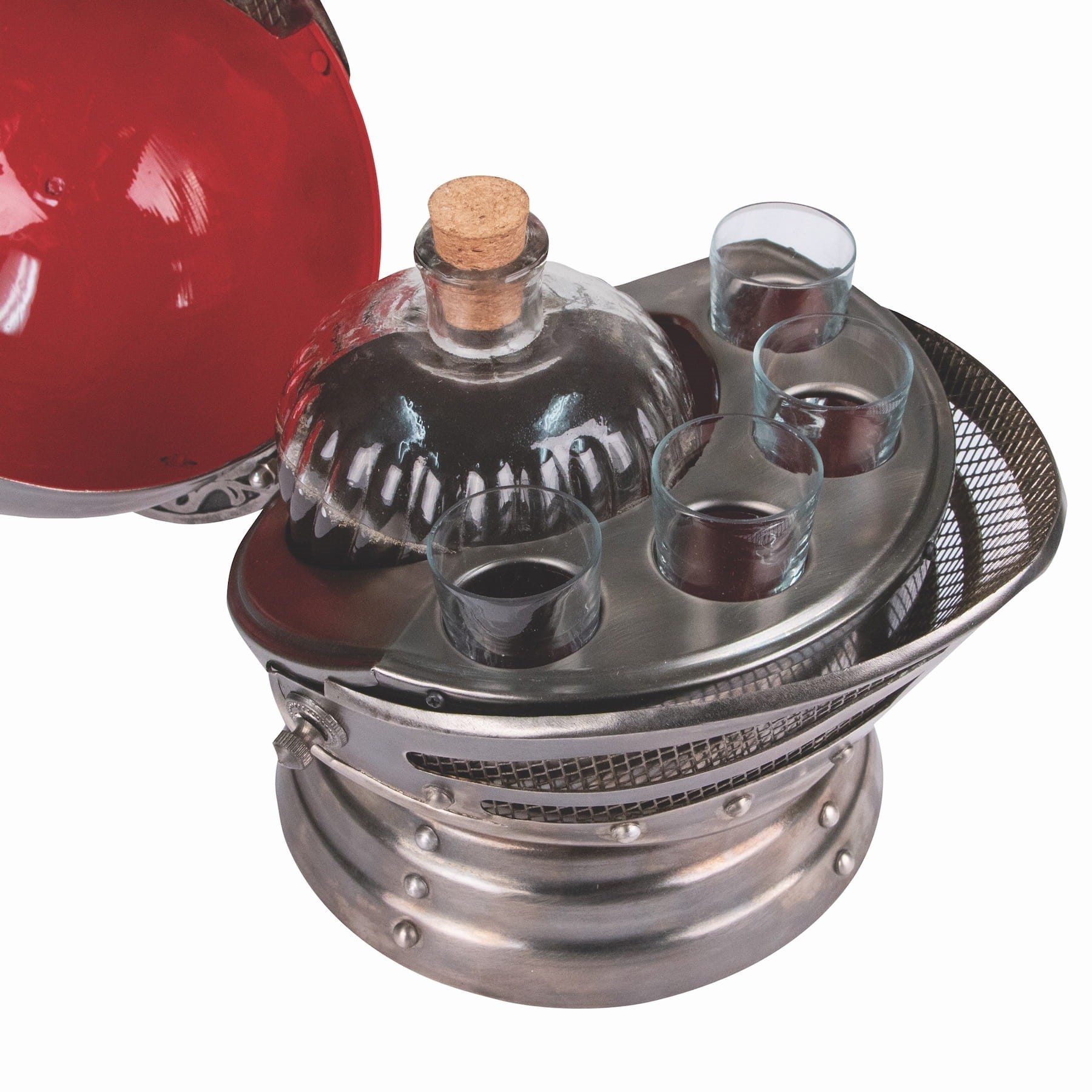 Mittelalterlicher Ritter Helm mit Dekanter Set